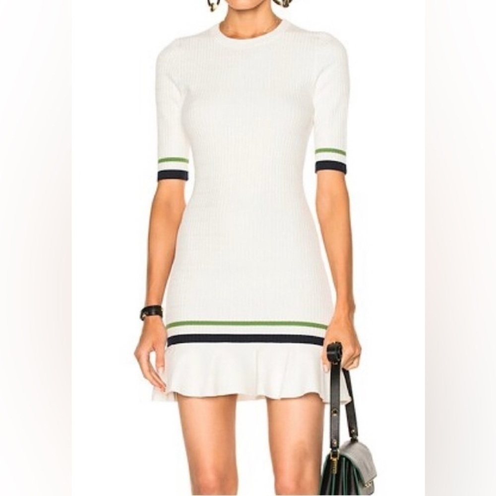 Veronica Beard Ace Short Sleeve Novel Stitch Mini Dress White Size Medium